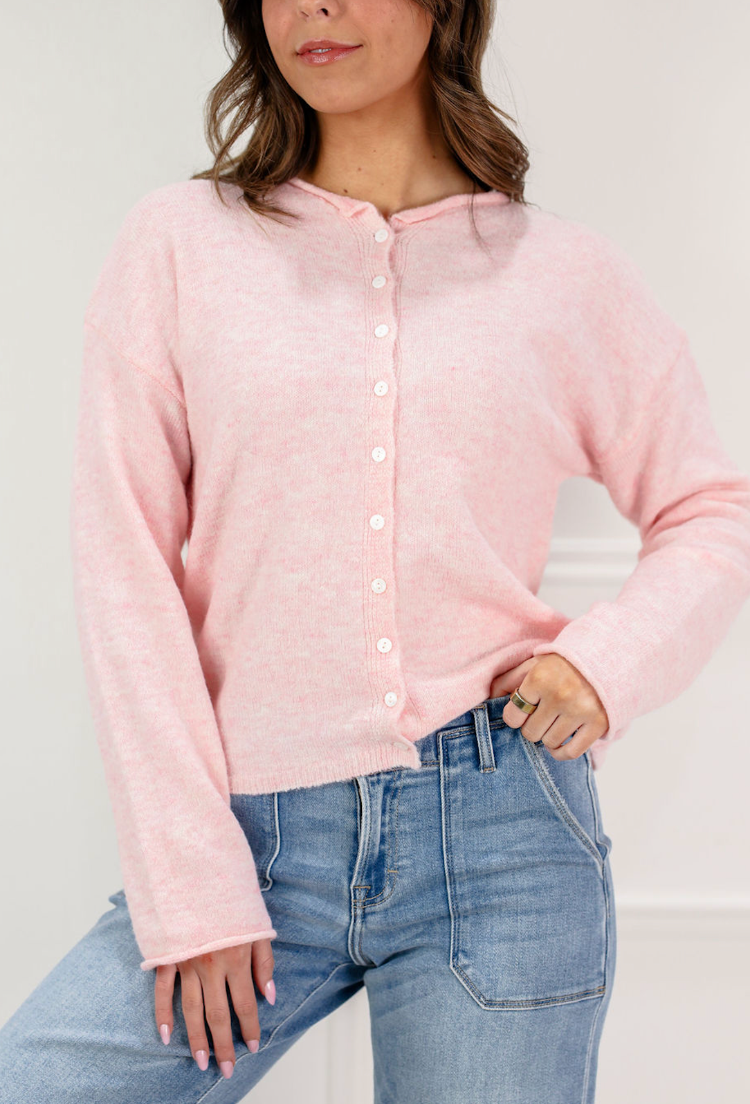 Essential Button Down Cardigan Baby Pink - Clothe Boutique
