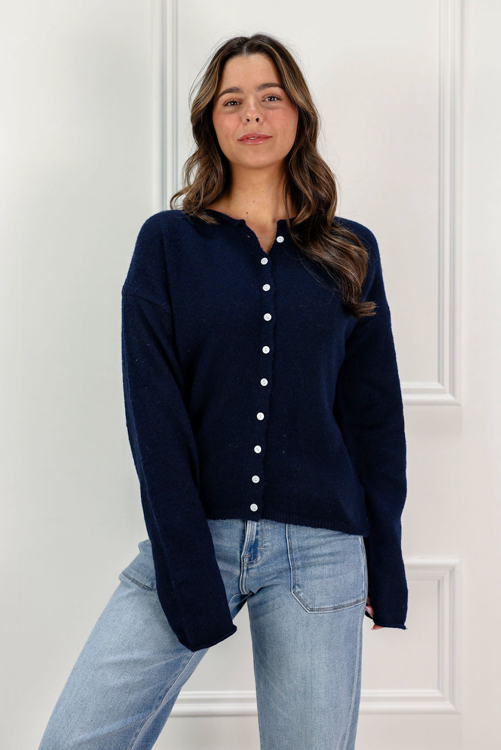 Essential Button Down Cardigan Navy - Clothe Boutique