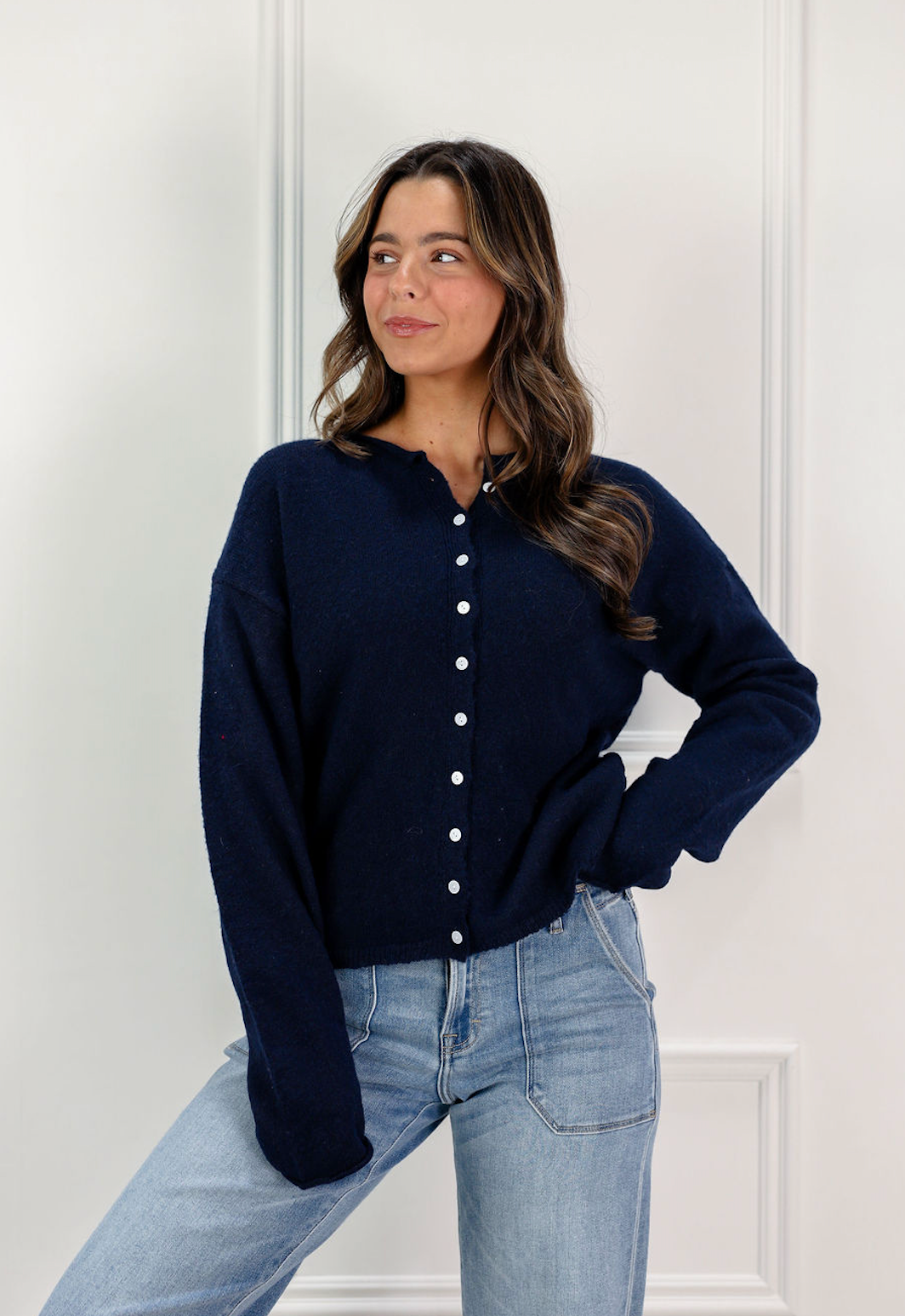 Essential Button Down Cardigan Navy - Clothe Boutique