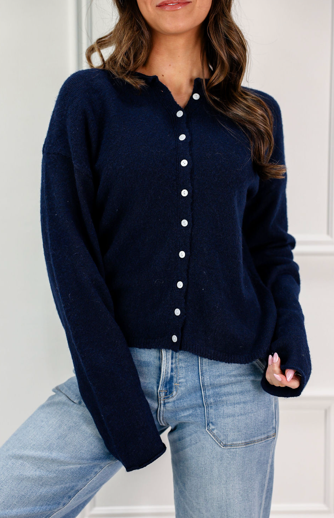 Essential Button Down Cardigan Navy - Clothe Boutique