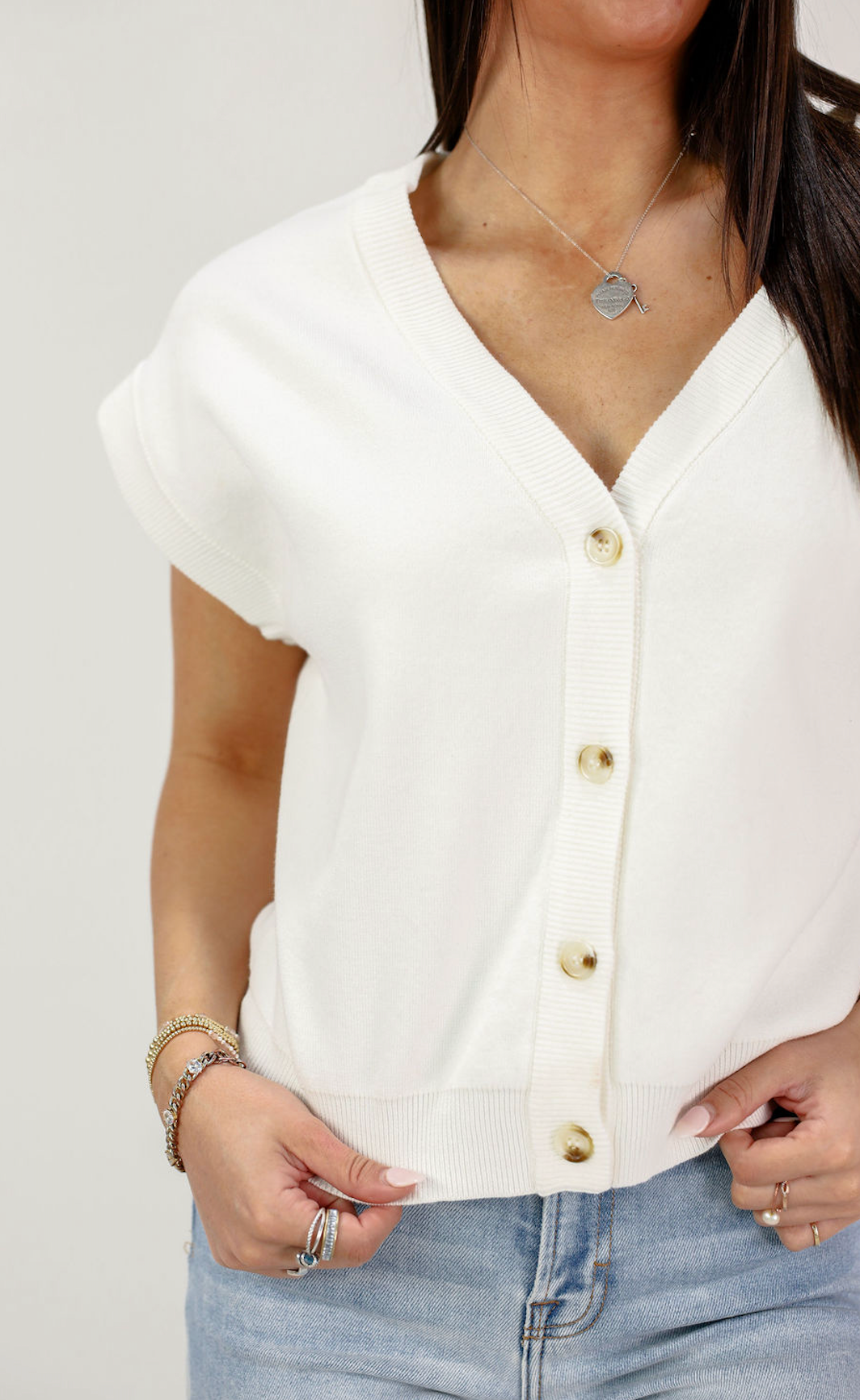 Button Down Sweater Top Ivory - Clothe Boutique