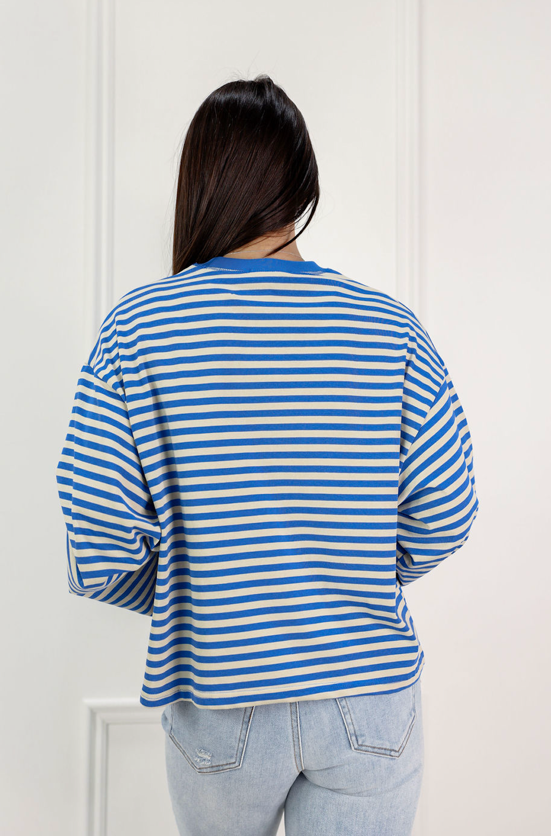 Stripe Long Sleeve Top Khaki/Blue - Clothe Boutique