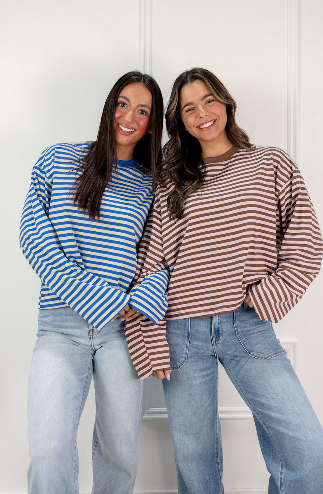Stripe Long Sleeve Top Pink/Brown - Clothe Boutique