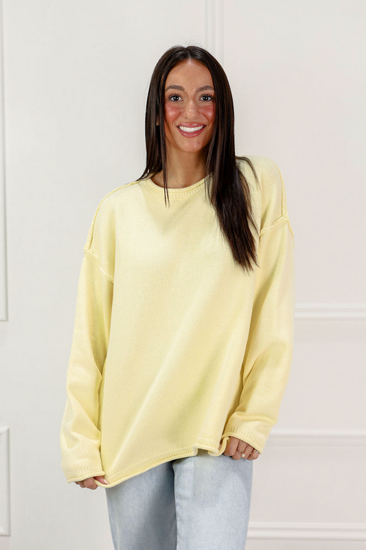 Inside Out Roll Neck Pullover Sweater Lemon - Clothe Boutique
