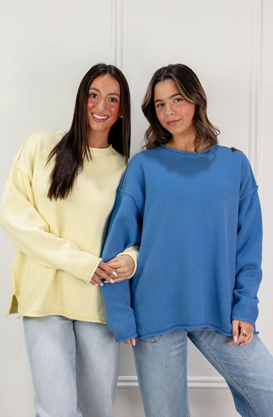 Inside Out Roll Neck Pullover Sweater Blue - Clothe Boutique