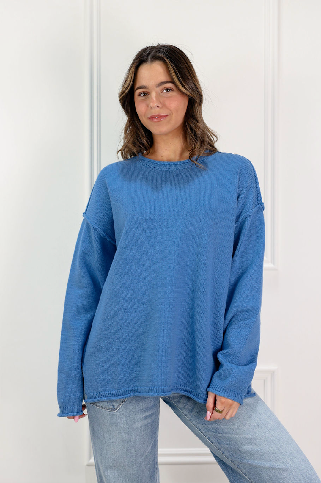 Inside Out Roll Neck Pullover Sweater Blue - Clothe Boutique