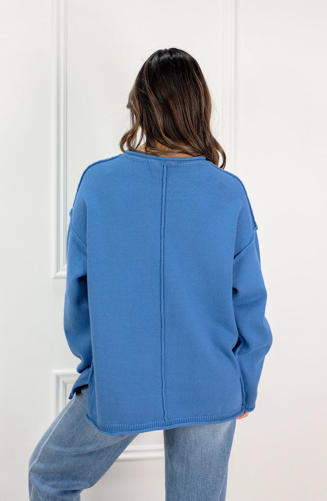 Inside Out Roll Neck Pullover Sweater Blue - Clothe Boutique