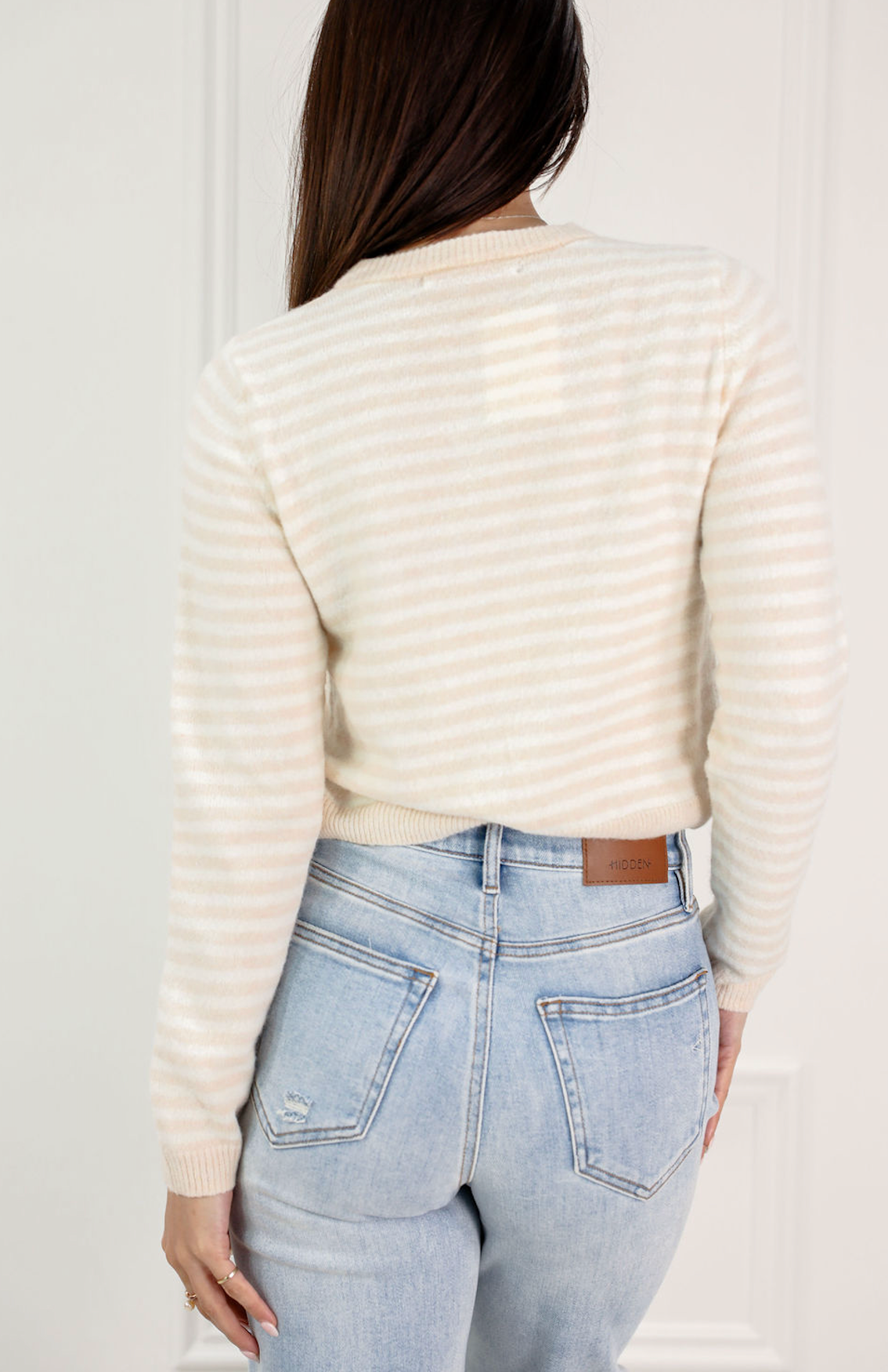 Khaki Striped Crop Cardigan - Clothe Boutique