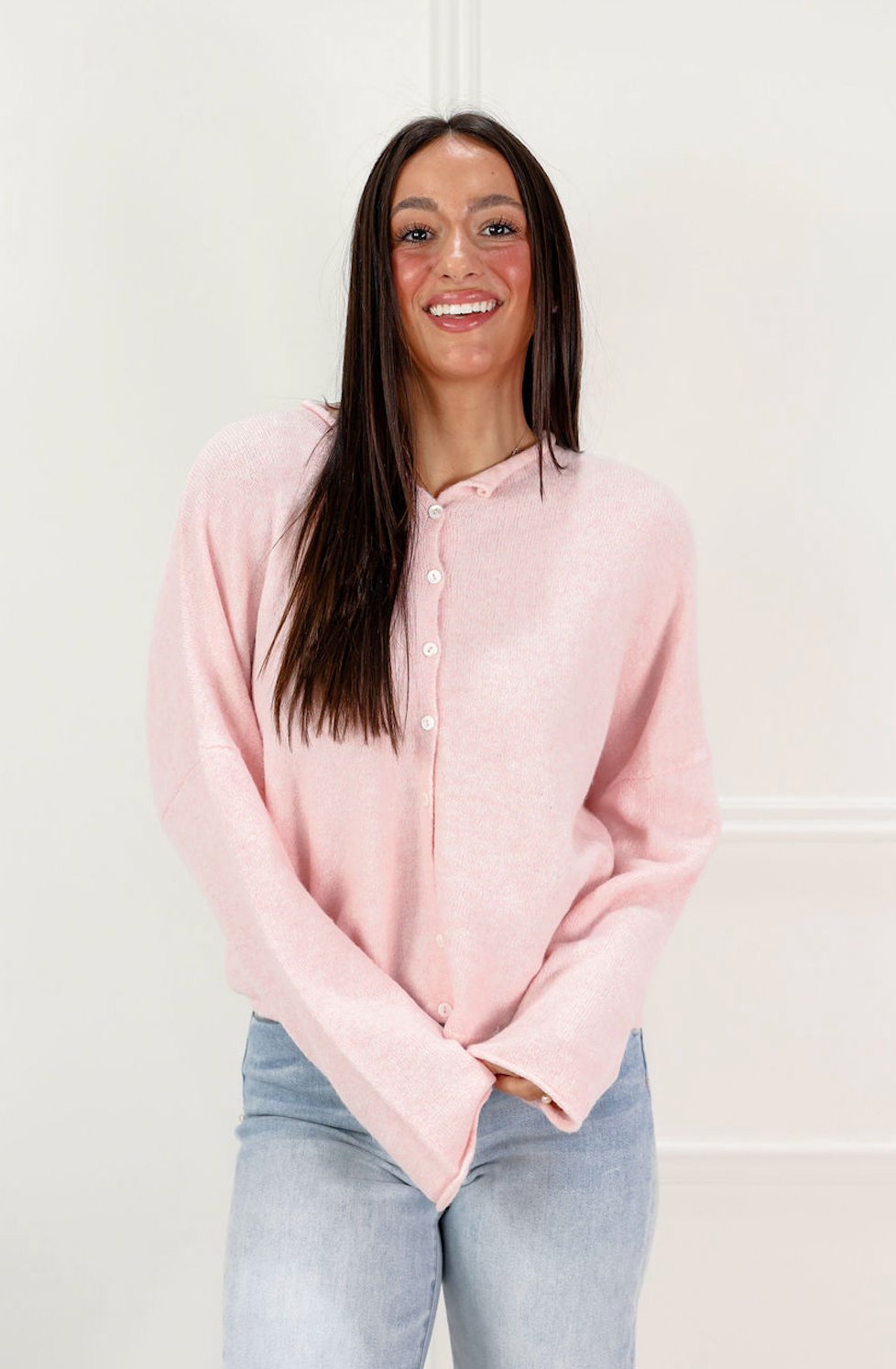 Basic Button Down Cardi Pink - Clothe Boutique