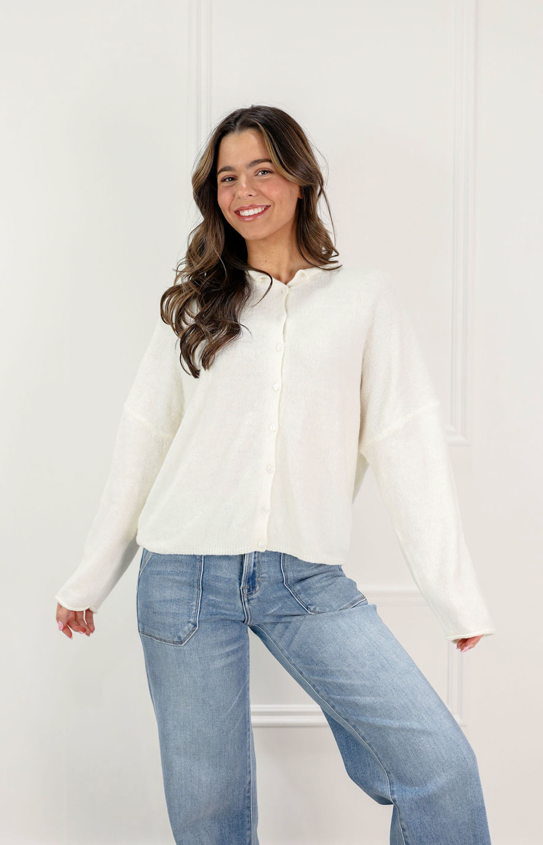 Basic Button Down Cardi Ivory - Clothe Boutique