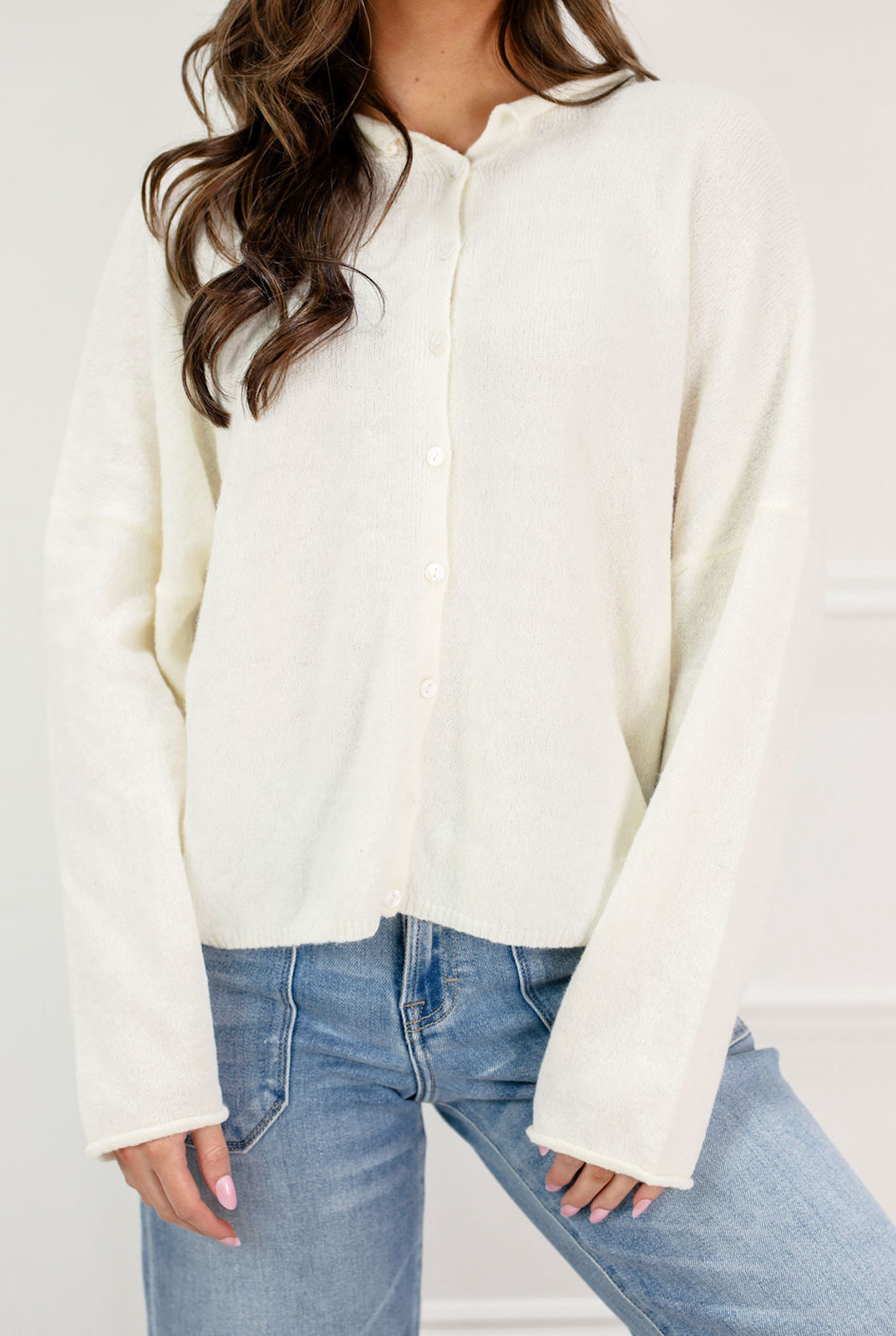 Basic Button Down Cardi Ivory - Clothe Boutique