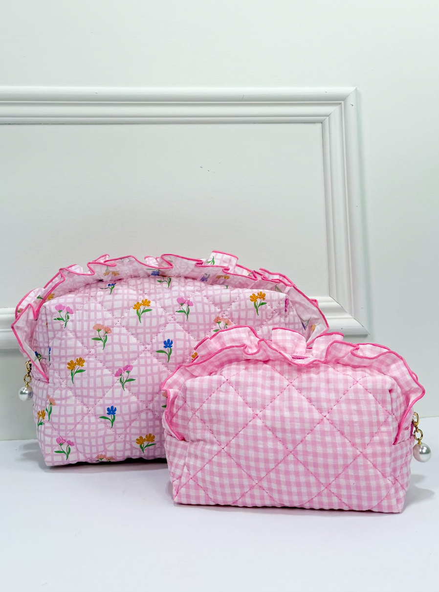 Pink Gingham Frilly Zip Pouch - Clothe Boutique