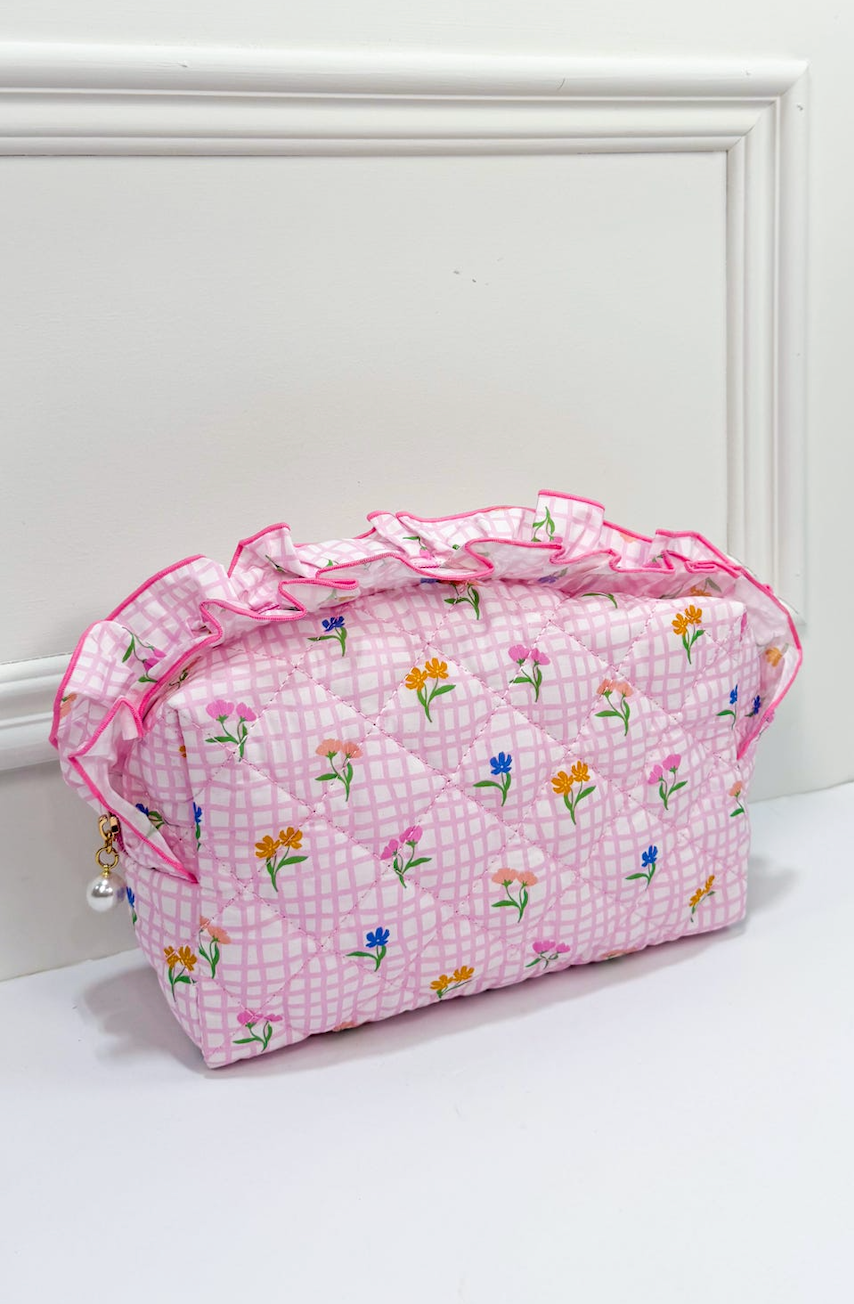 Floral Frilly Zip Pouch Pink - Clothe Boutique