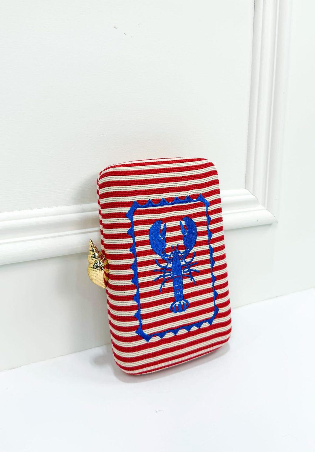 Embroidered Stripe Lobster Clutch