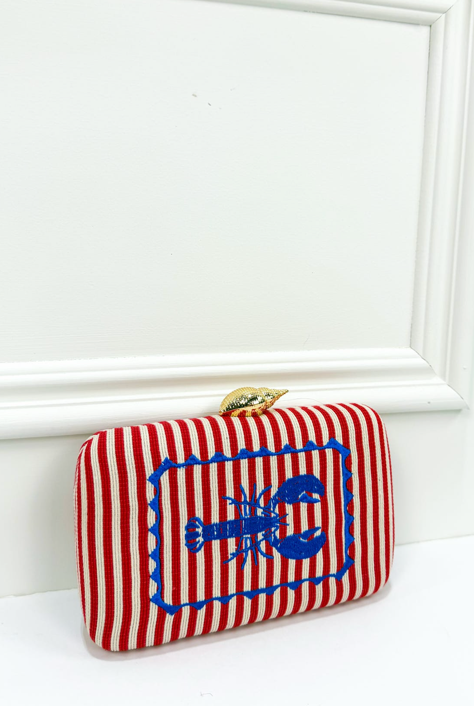 Embroidered Stripe Lobster Clutch