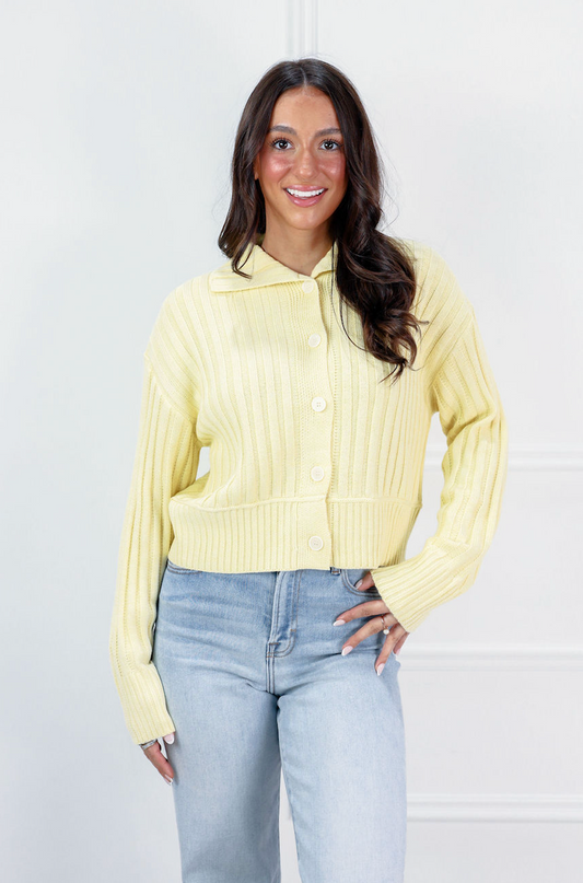 Oversized Collar Cardigan Yellow - Clothe Boutique