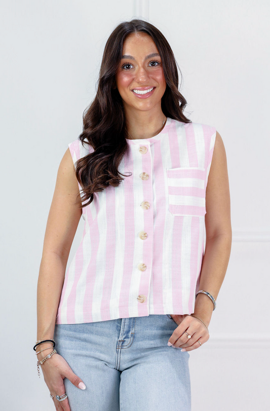 Pink Striped Button Up Vest - Clothe Boutique