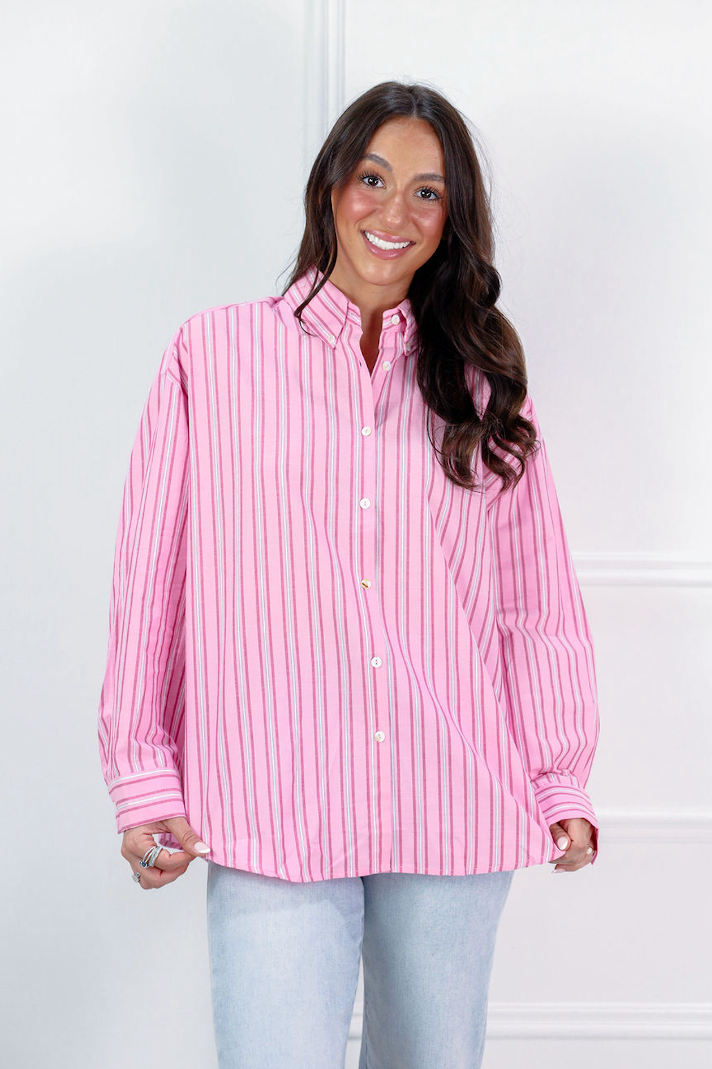 pink long sleeve dress shirt Pink Striped Button Down Shirt
