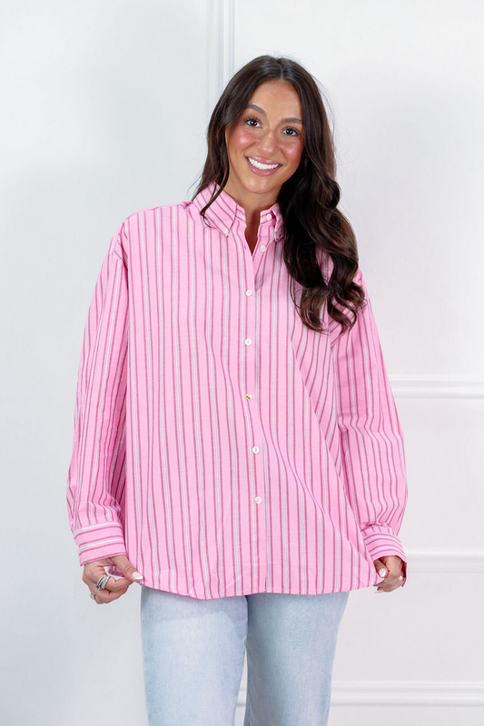 Pink Striped Button Down Shirt - Clothe Boutique
