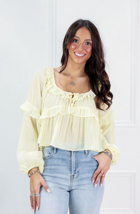 Yellow Ruffle Detail Sheer Blouse - Clothe Boutique