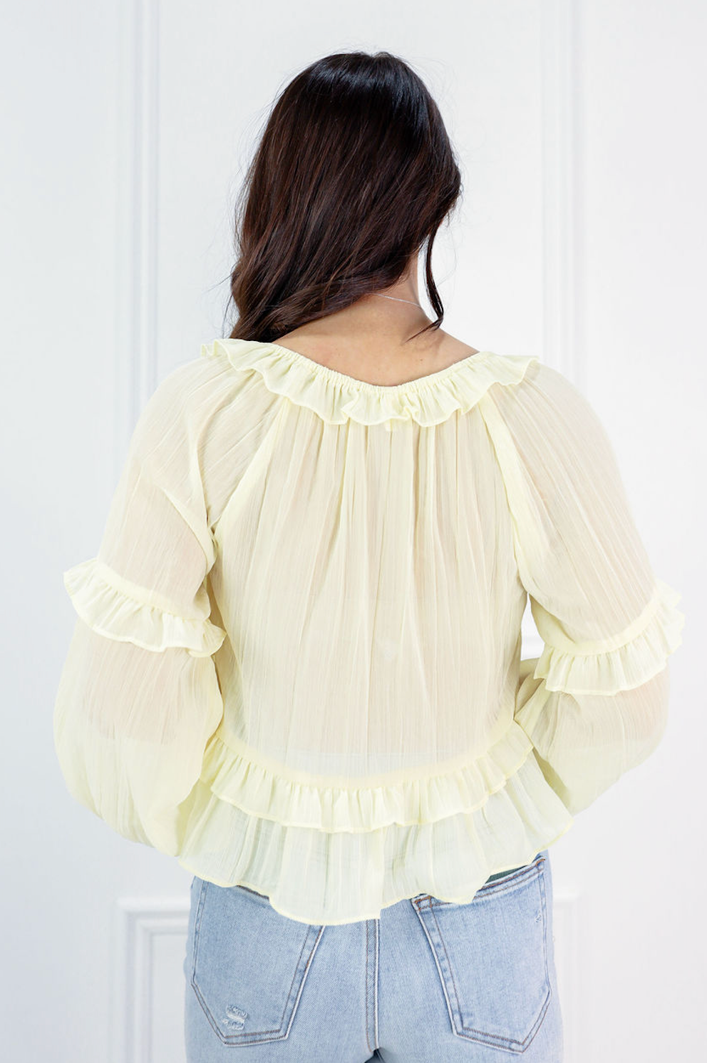 Yellow Ruffle Detail Sheer Blouse - Clothe Boutique