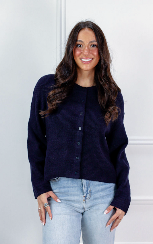 Anabel Knit Button Cardigan Navy - Clothe Boutique