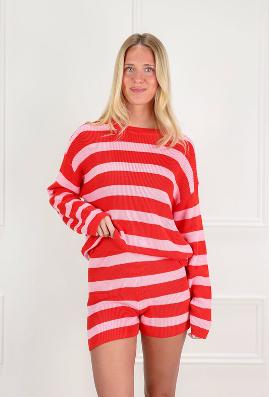Red/Pink Stripe Sweater & Shorts Set of 2 - Clothe Boutique