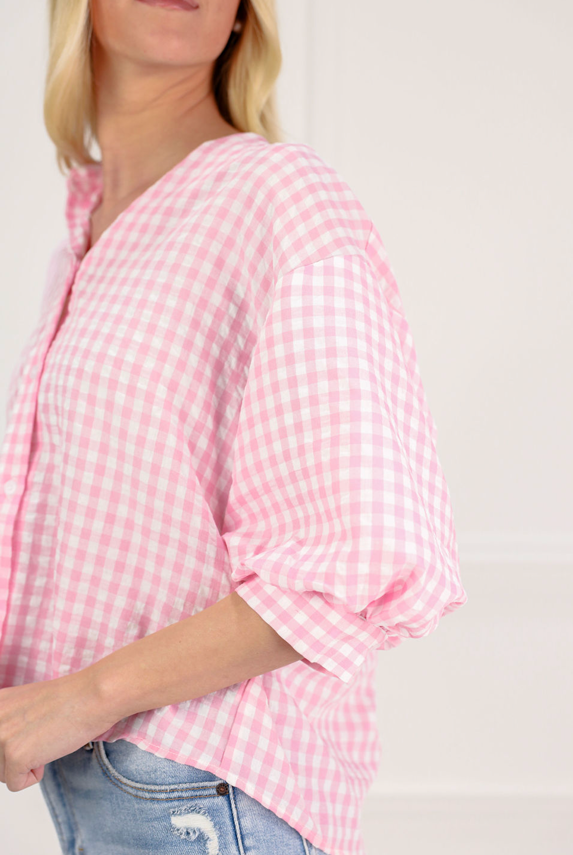 Gingham Button Down Shirt Pink/White - Clothe Boutique