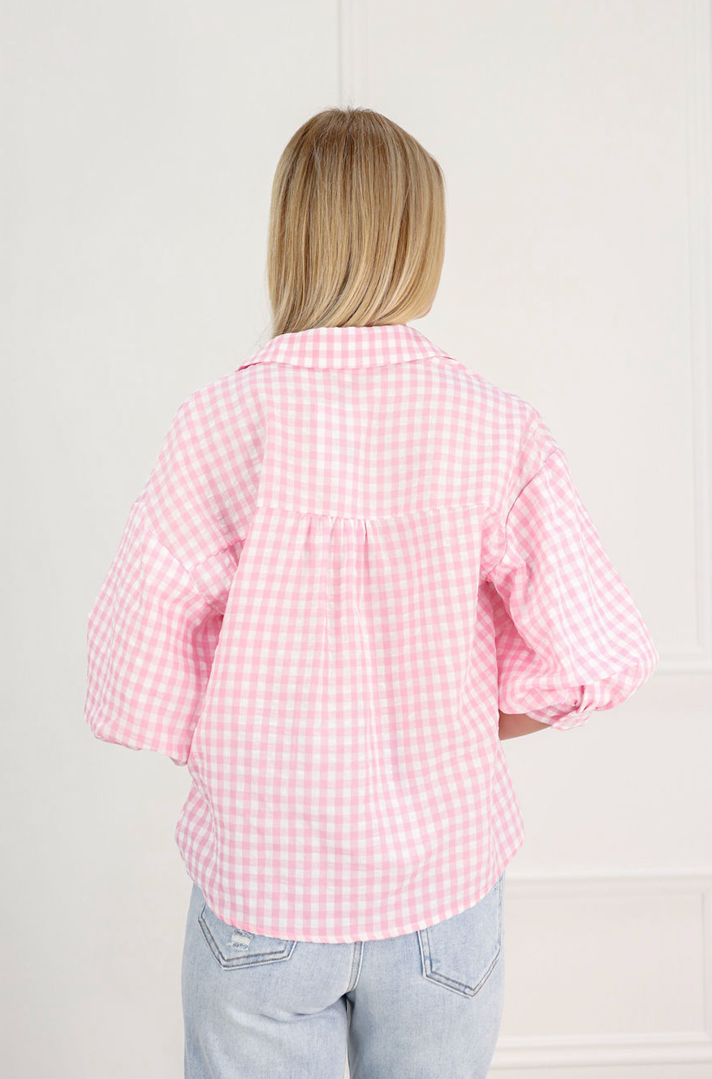 Gingham Button Down Shirt Pink/White - Clothe Boutique