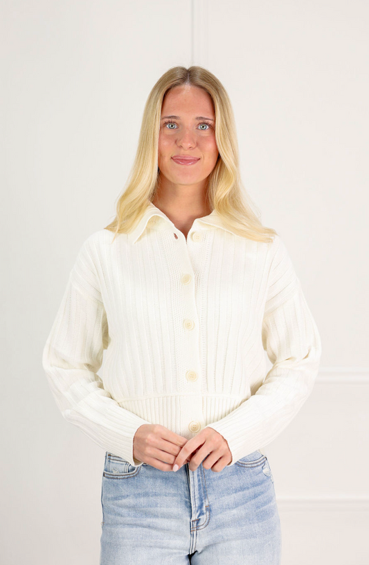 Oversized Collar Cardigan Cream - Clothe Boutique