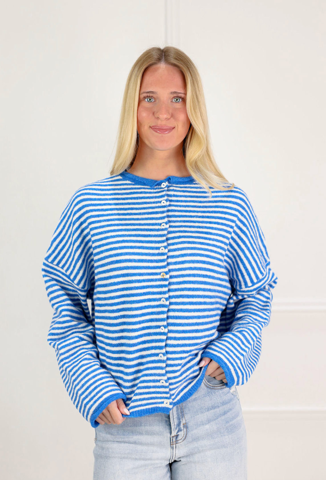 Button Down Cardi Blue Stripes - Clothe Boutique