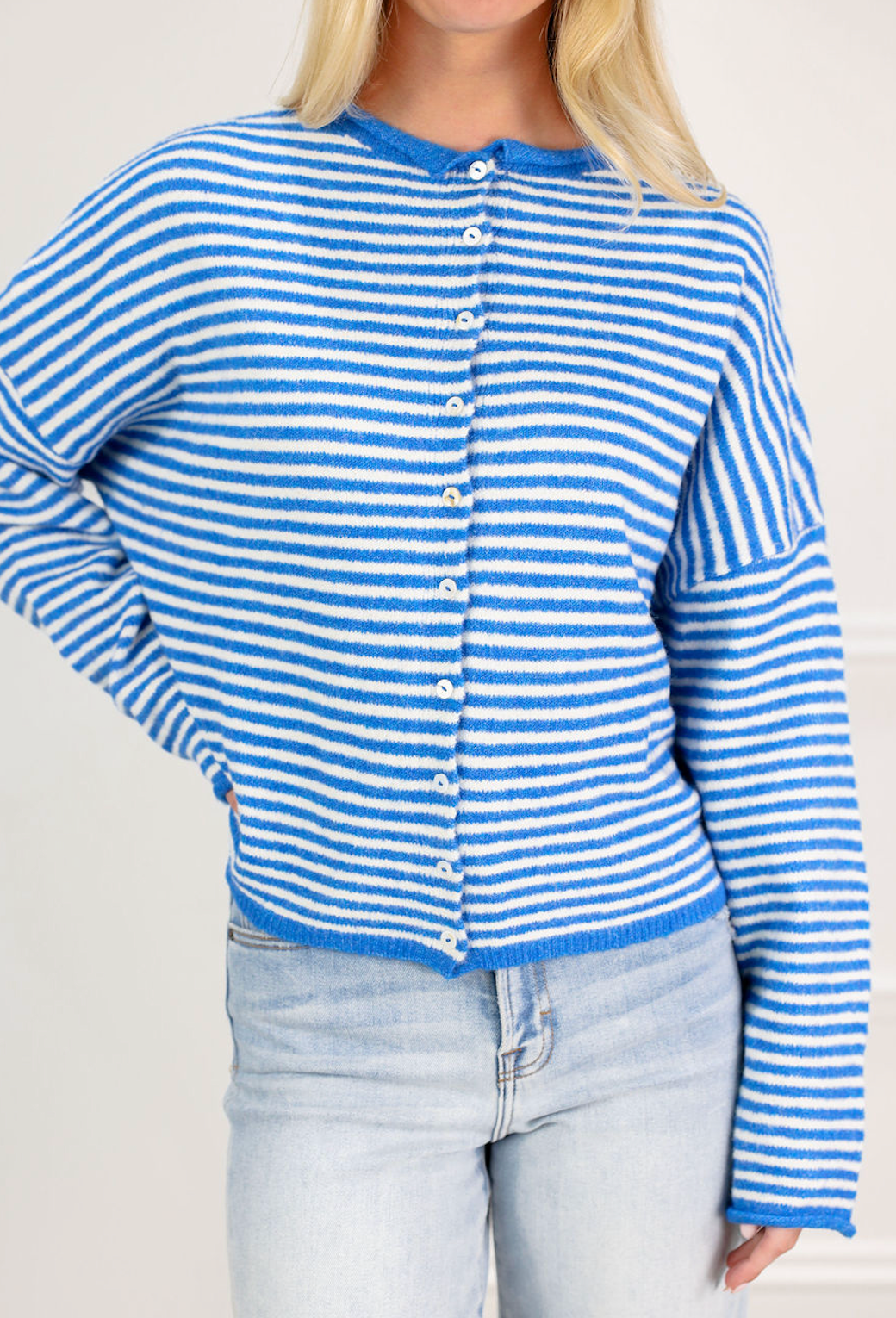 Button Down Cardi Blue Stripes - Clothe Boutique