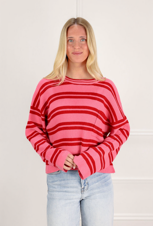 Pink/Red Double Stripe Knit Top - Clothe Boutique