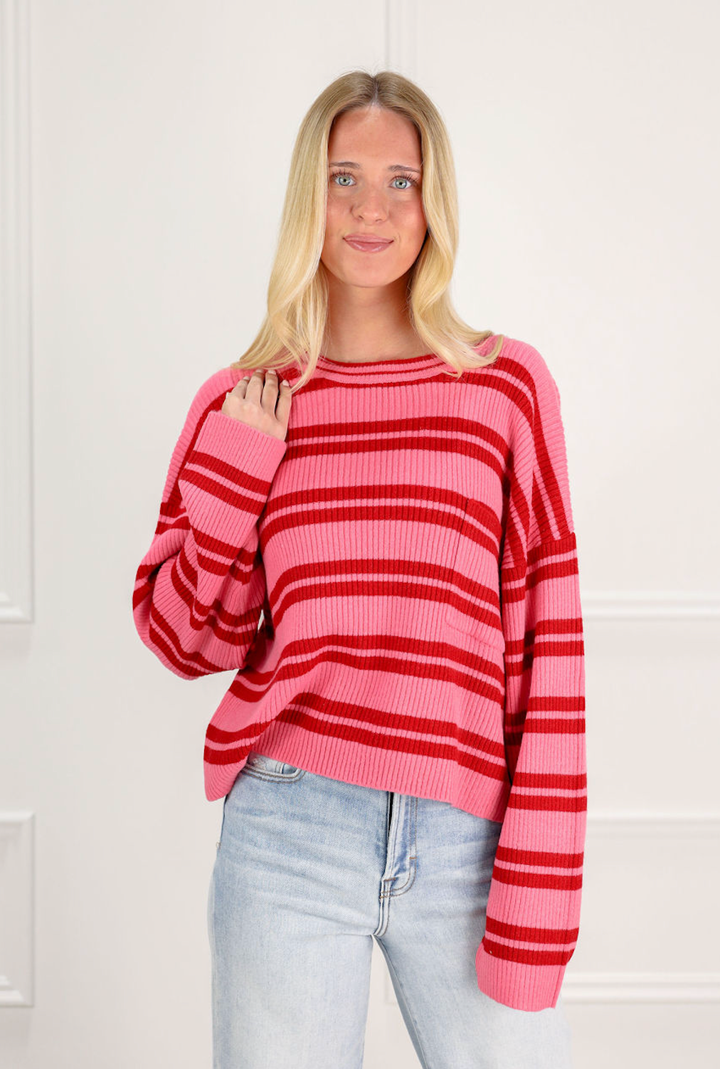 Pink/Red Double Stripe Knit Top - Clothe Boutique