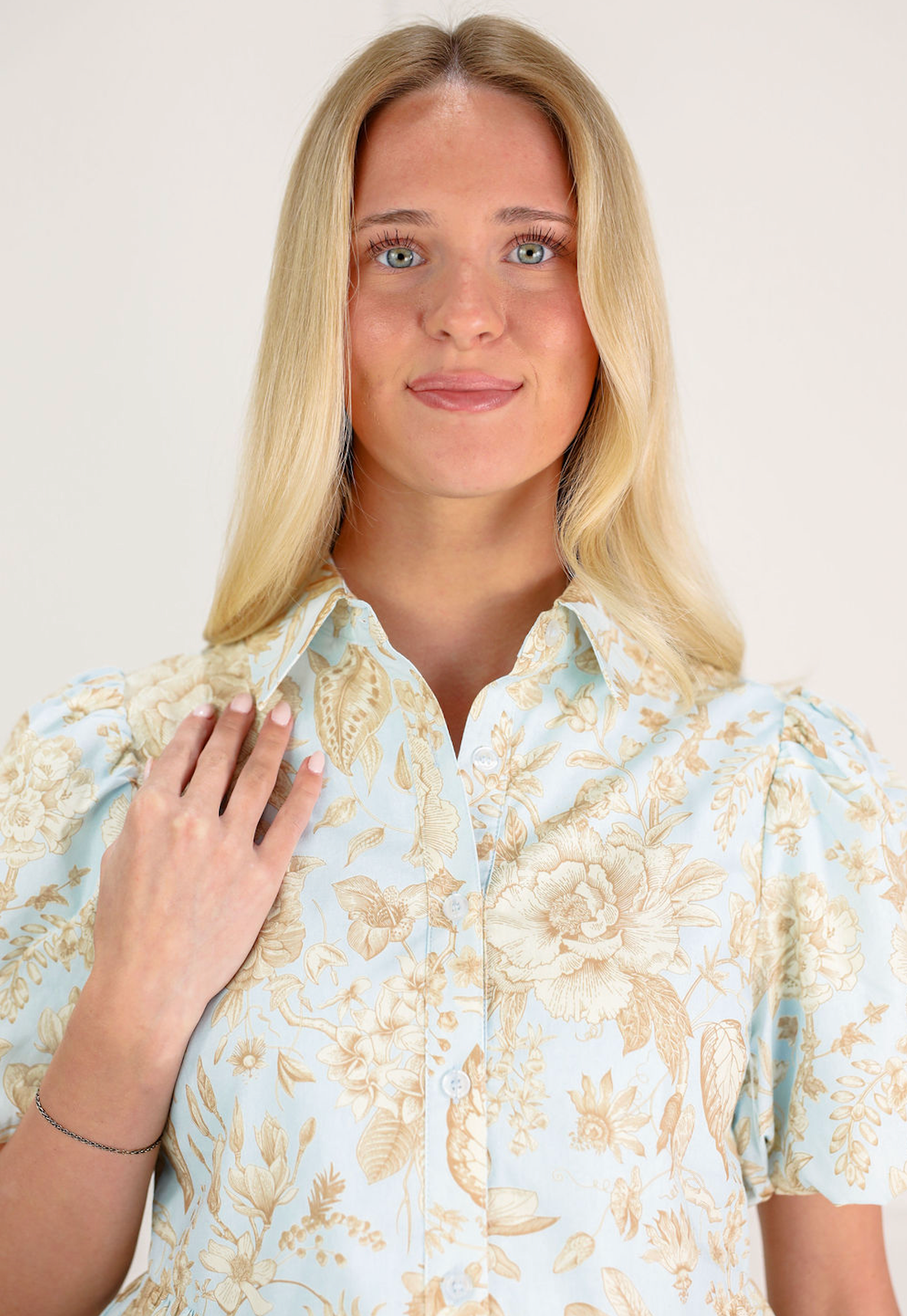 Blue Floral Peplum Button Up Top - Clothe Boutique