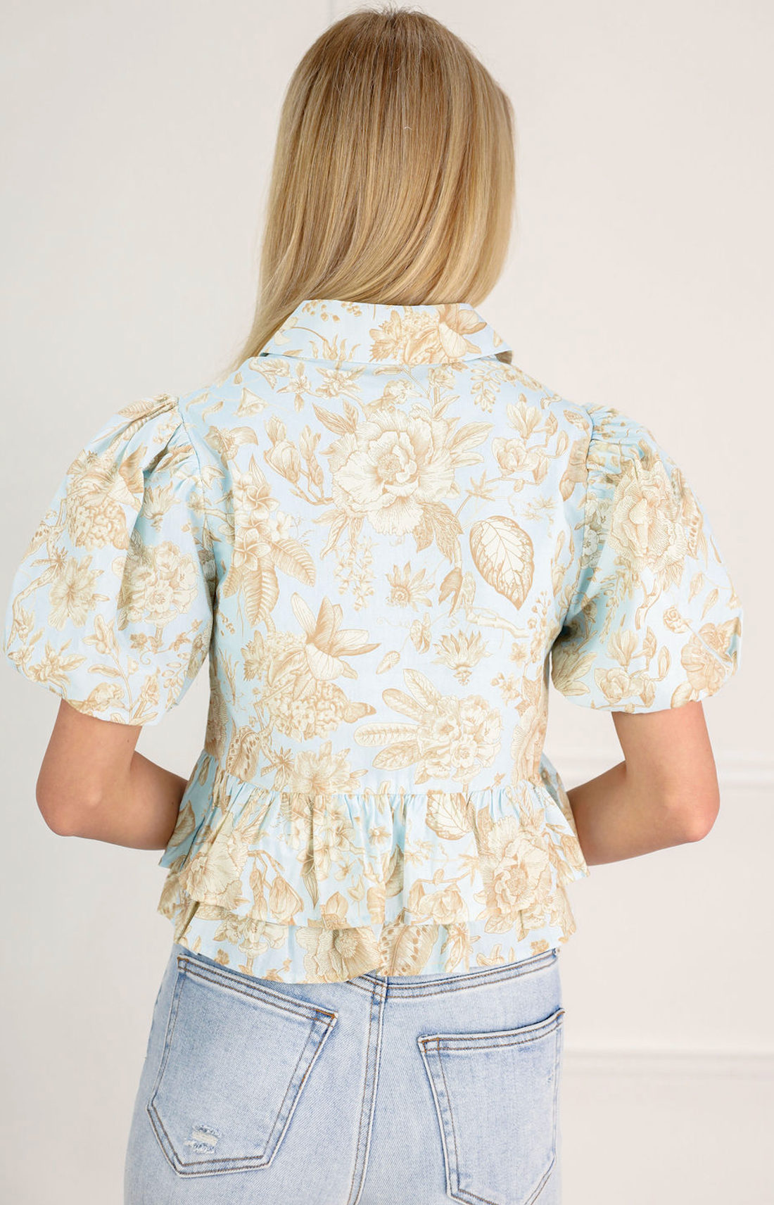 Blue Floral Peplum Button Up Top - Clothe Boutique