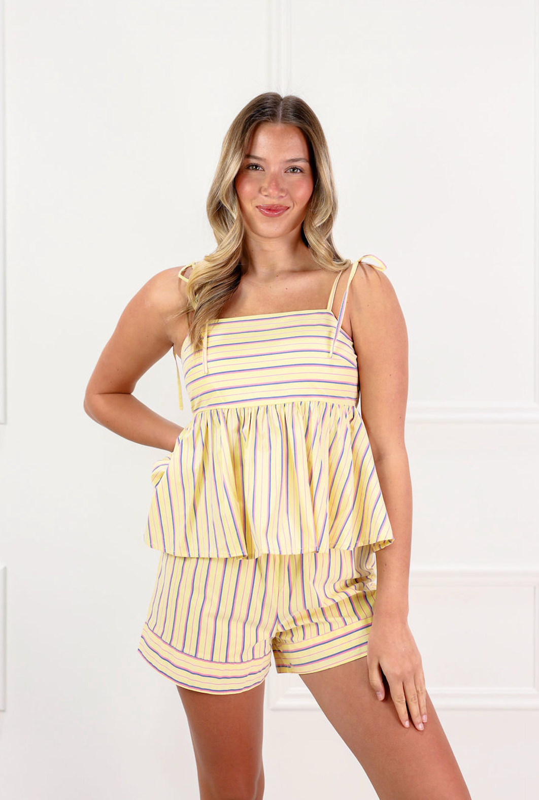 Yellow Striped Cami & Shorts Set of 2 - Clothe Boutique