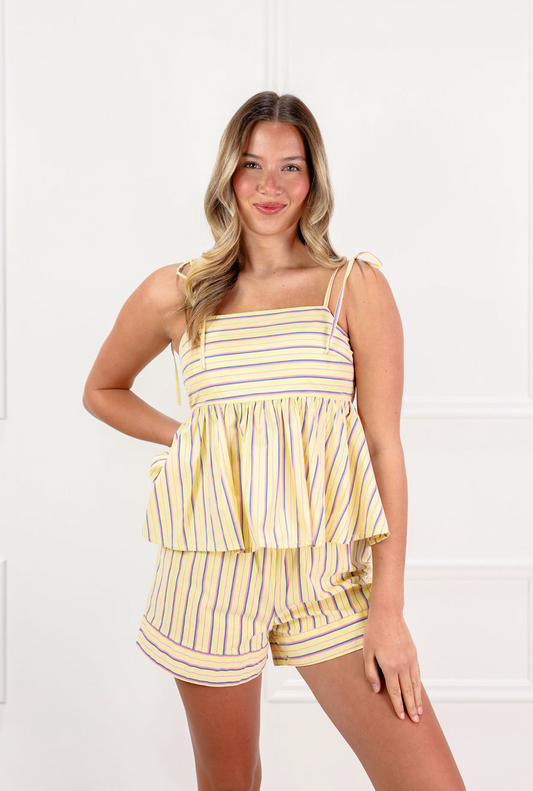 Yellow Striped Cami & Shorts Set of 2 - Clothe Boutique