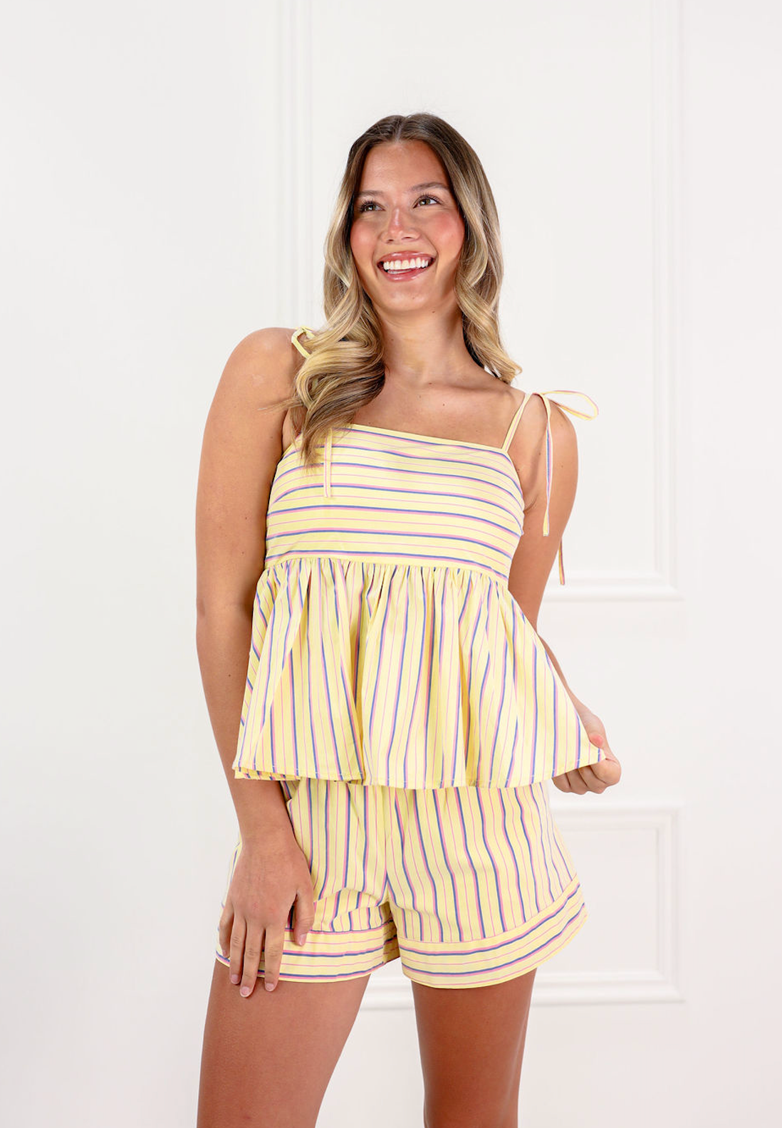 Yellow Striped Cami & Shorts Set of 2 - Clothe Boutique