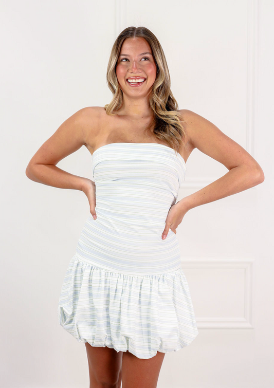 Stripe Bubble Hem Strapless Dress - Clothe Boutique
