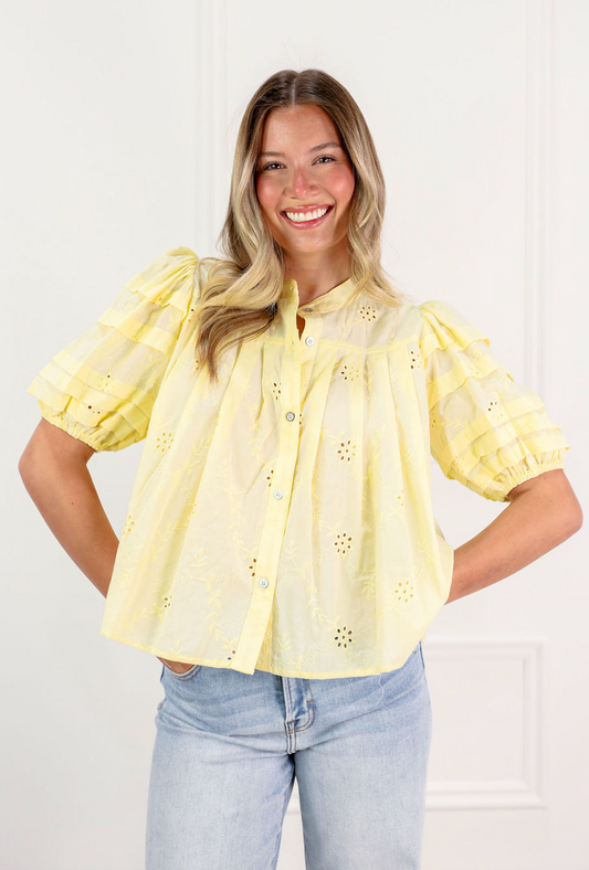 Eyelet Puff Sleeve Blouse Butter - Clothe Boutique