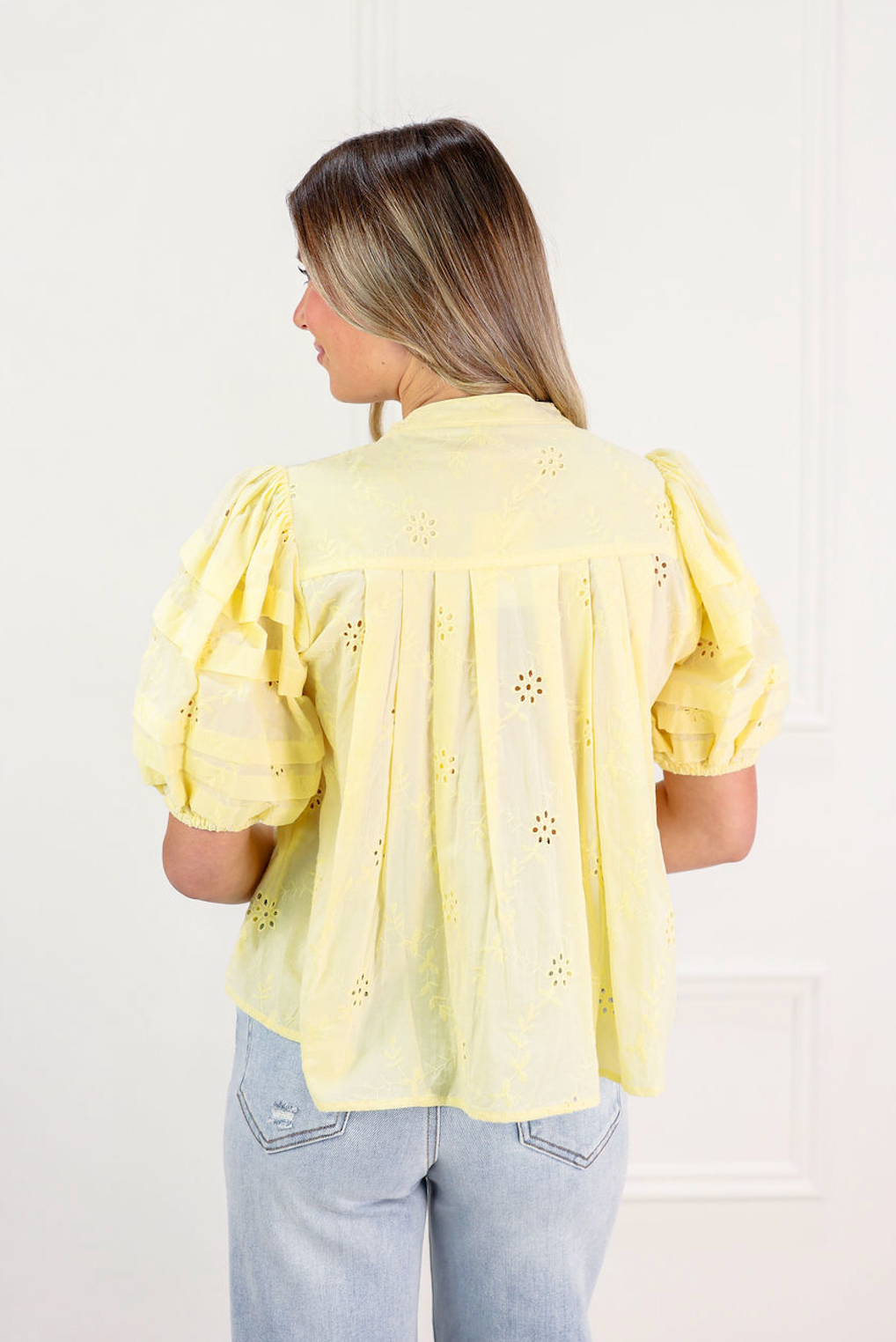 Eyelet Puff Sleeve Blouse Butter - Clothe Boutique