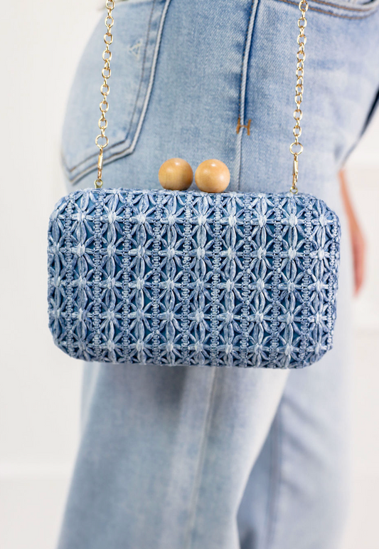 Sydney Woven Clutch Navy - Clothe Boutique
