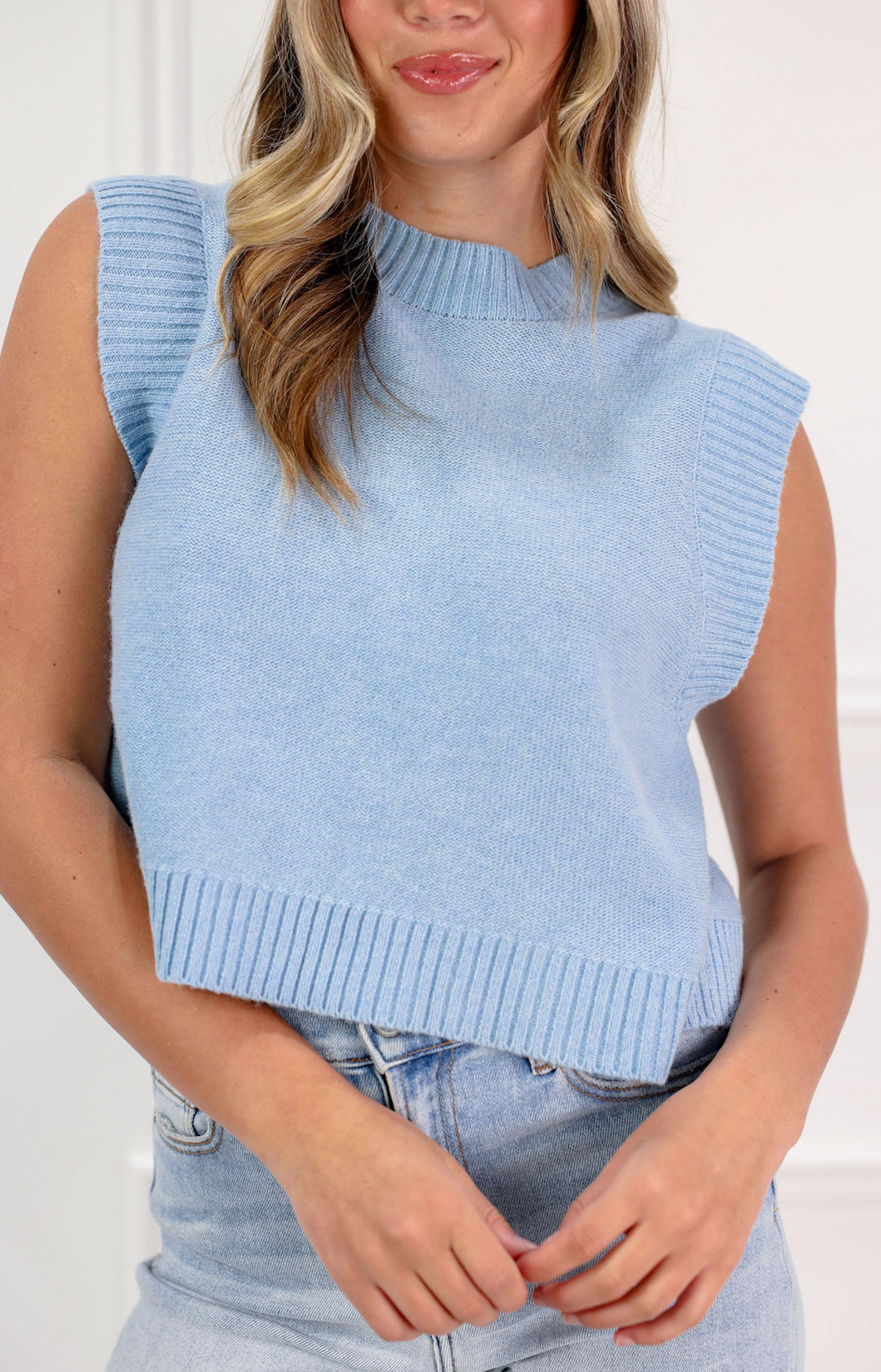 Soft Knit Open Back Top Baby Blue - Clothe Boutique