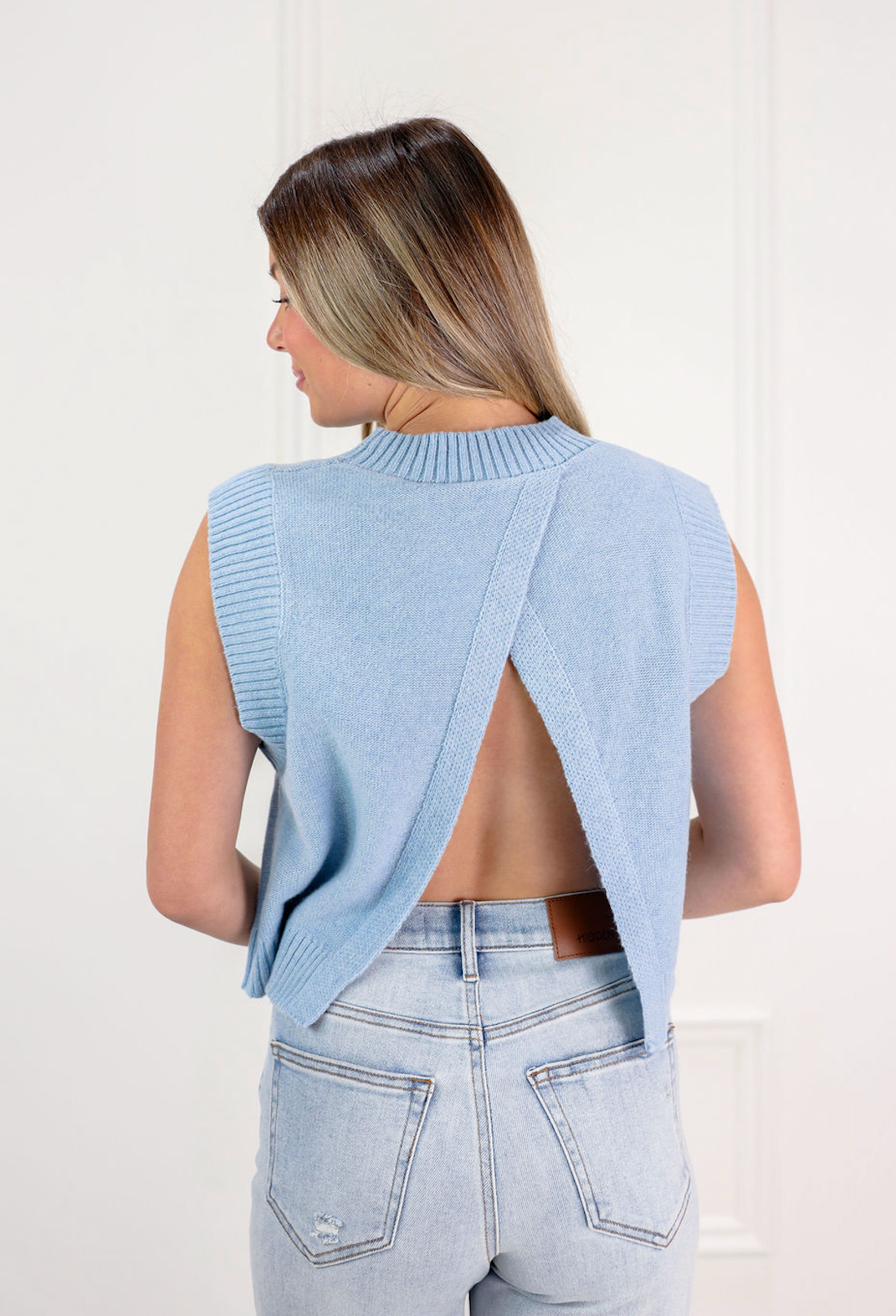 Soft Knit Open Back Top Baby Blue - Clothe Boutique