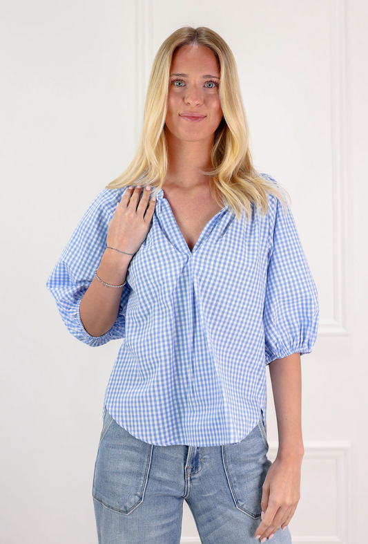 Haylee Gingham Puff Sleeve Top - Clothe Boutique