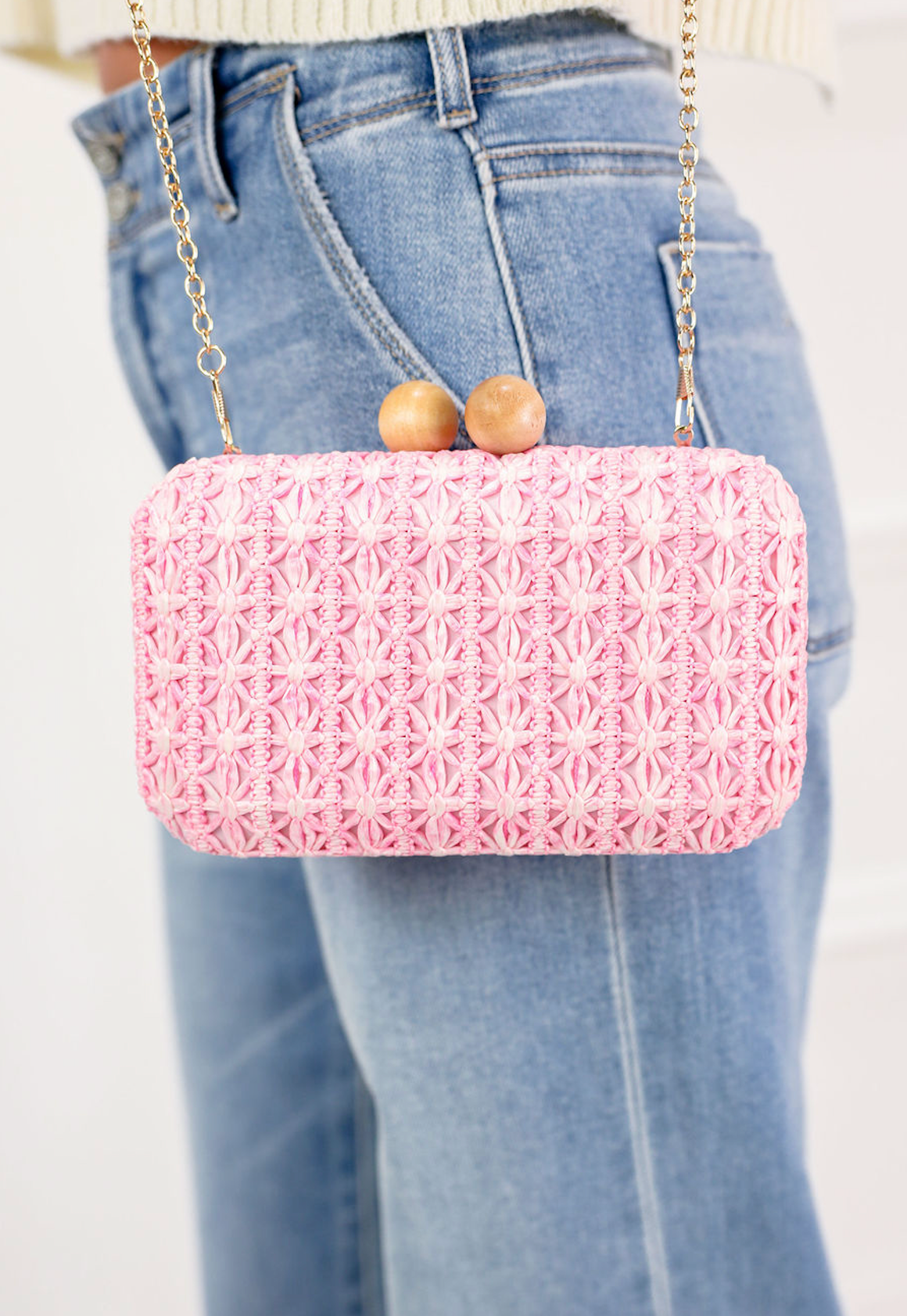 Sydney Woven Clutch Pink - Clothe Boutique