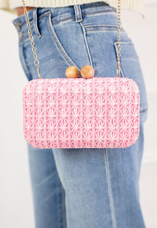 Sydney Woven Clutch Pink - Clothe Boutique