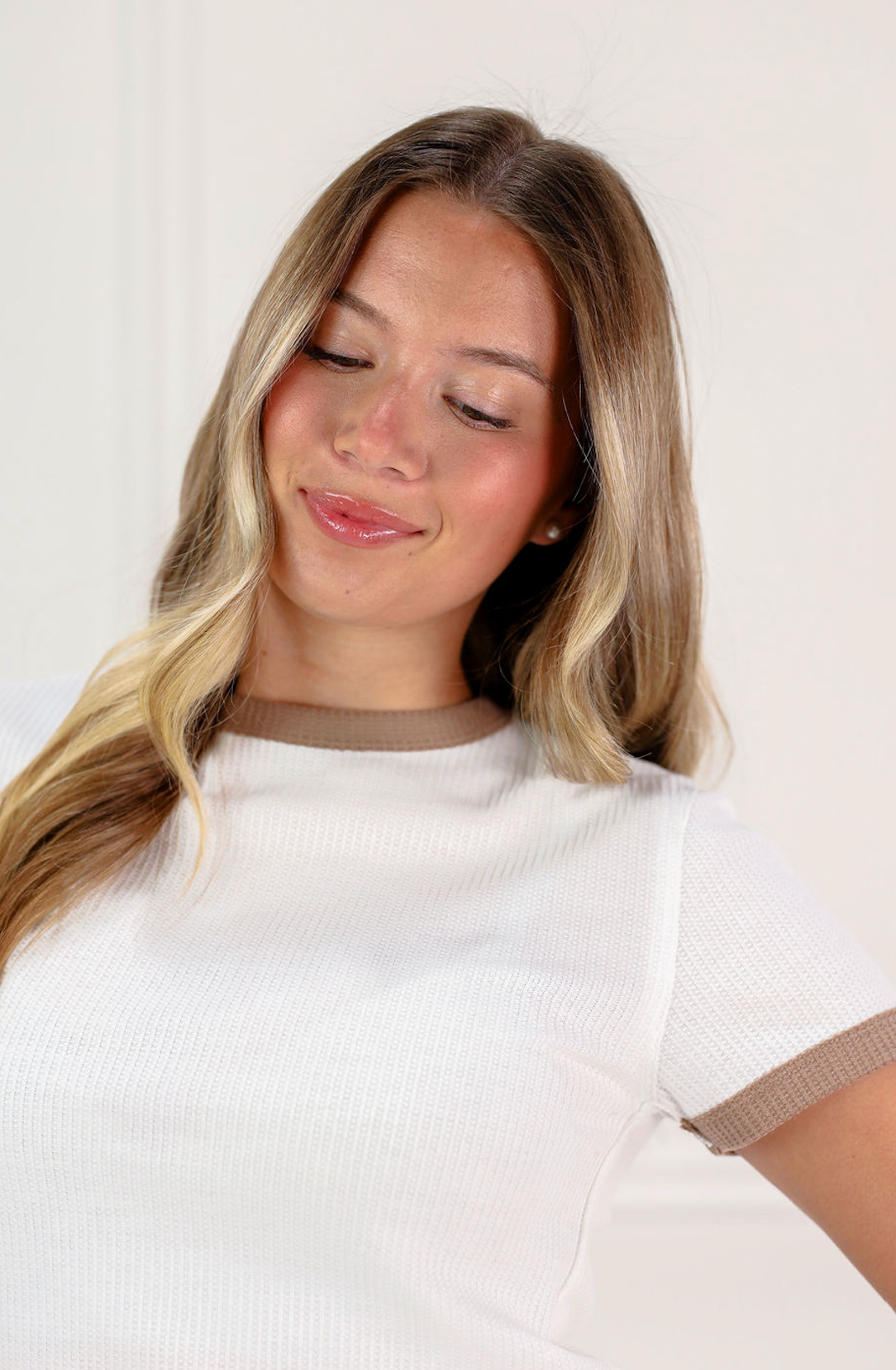 Color Combo Waffle Top White/Mocha - Clothe Boutique