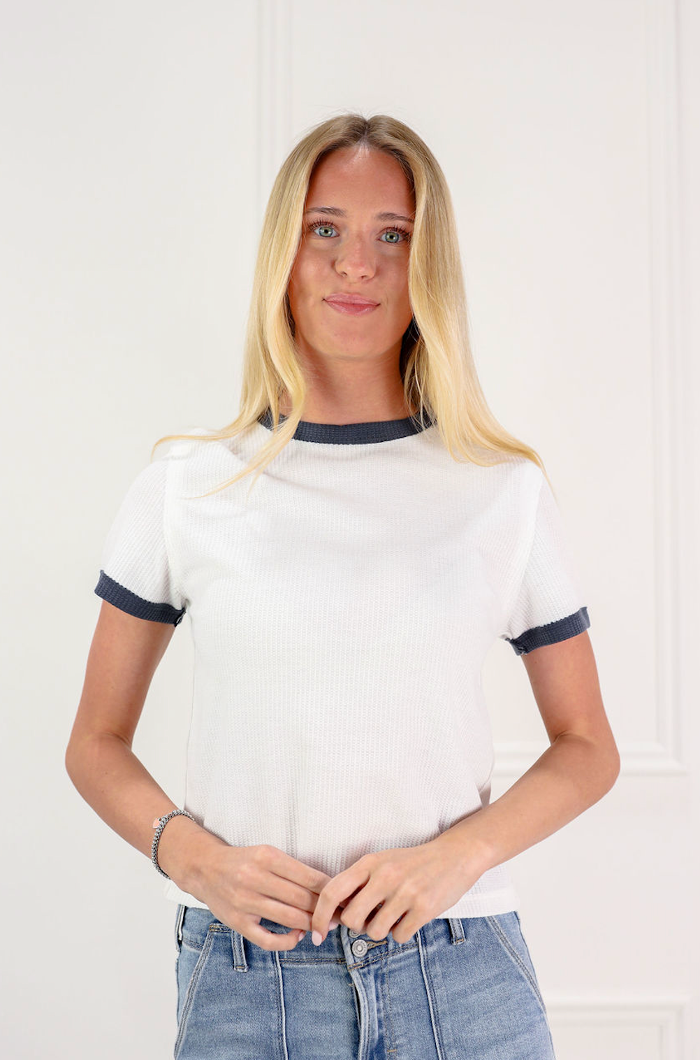 Color Combo Waffle Top White/Charcoal - Clothe Boutique